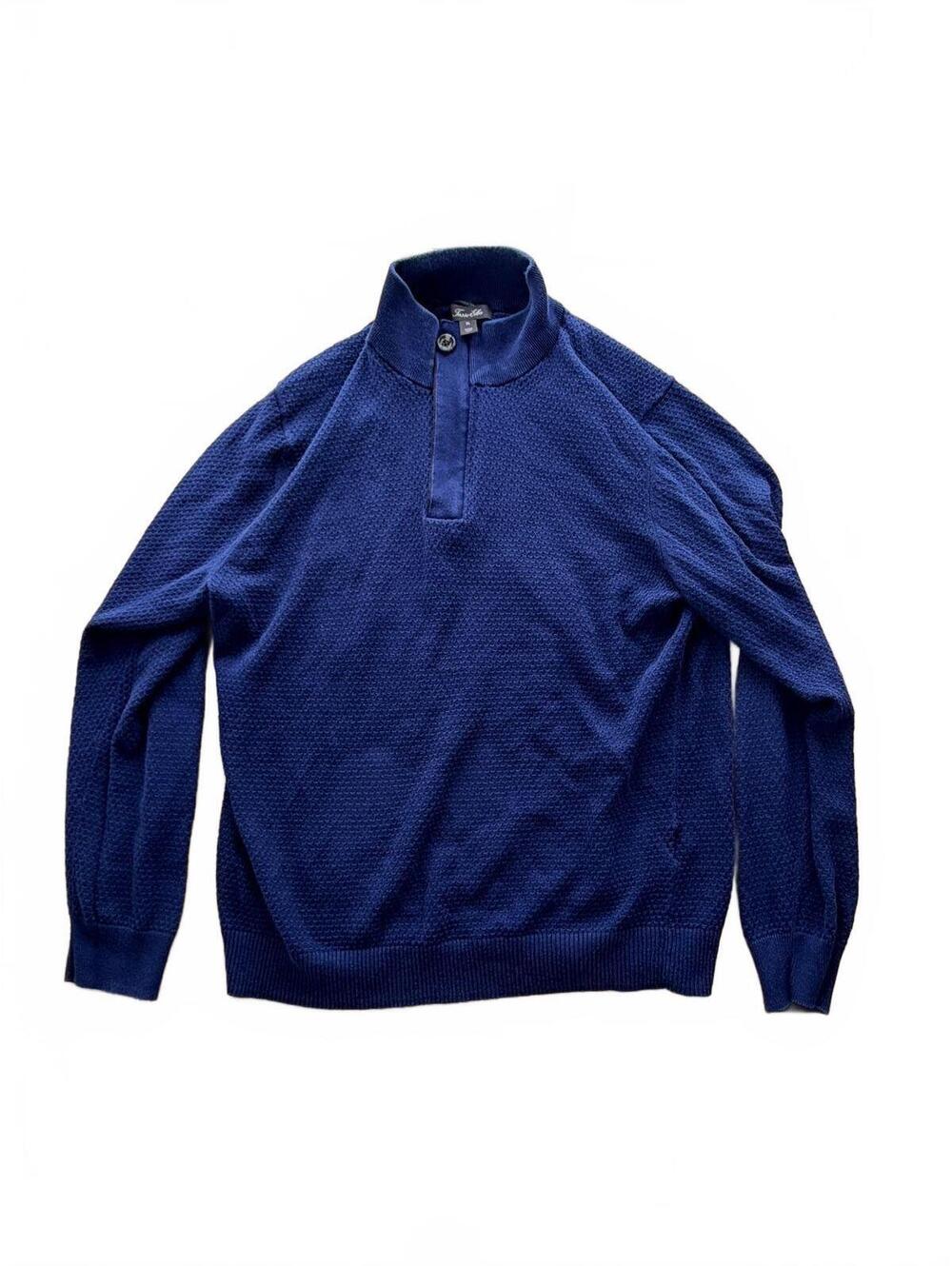 Tasso Elba Supima Cotton Oversized Quarter Zip Sweater Preppy Academia Blue